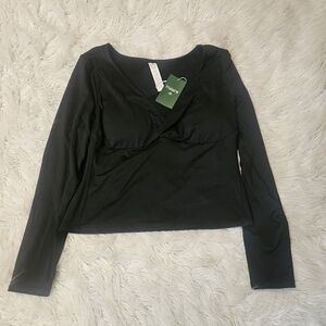 HALARA Black Long Sleeve Wrap-Front Top